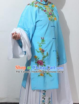 Chinese Traditional Peking Opera Actress Blue Costumes Ancient Nobility Lady Embroidered Dress for Women