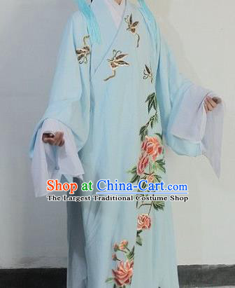 Chinese Traditional Peking Opera Niche Blue Robe Ancient Scholar Liang Shanbo Costume for Men