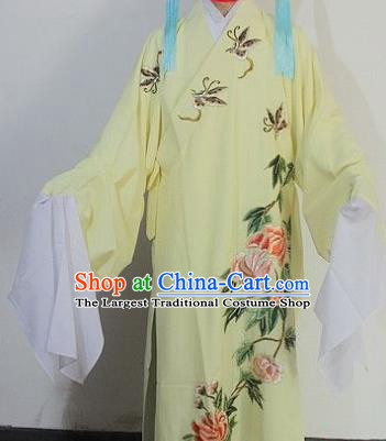 Chinese Traditional Peking Opera Niche Embroidered Yellow Robe Ancient Scholar Costume for Men
