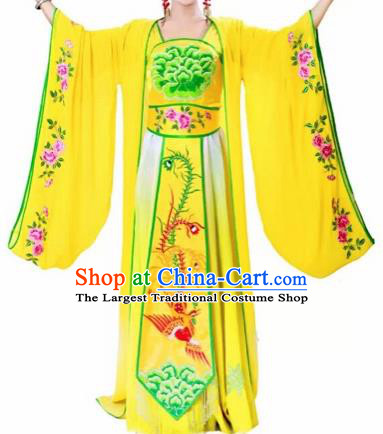 Traditional Chinese Classical Dance Costumes Ancient Tang Dynasty Imperial Consort Embroidered Yellow Hanfu Dress for Women