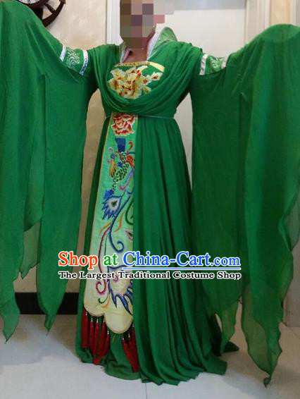 Traditional Chinese Classical Dance Costumes Ancient Tang Dynasty Imperial Consort Embroidered Green Hanfu Dress for Women