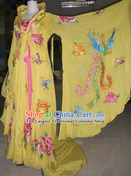 Traditional Chinese Classical Dance Embroidered Costumes Ancient Tang Dynasty Imperial Consort Yellow Hanfu Dress for Women