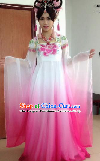 Traditional Chinese Classical Lotus Dance Embroidered Costumes Ancient Moon Goddess Pink Hanfu Dress for Women