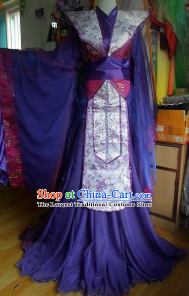 Traditional Chinese Han Dynasty Classical Dance Costumes Ancient Princess Purple Hanfu Dress for Women