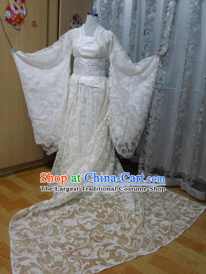 Traditional Chinese Tang Dynasty Classical Dance Costumes Ancient Imperial Consort Embroidered White Hanfu Dress for Women