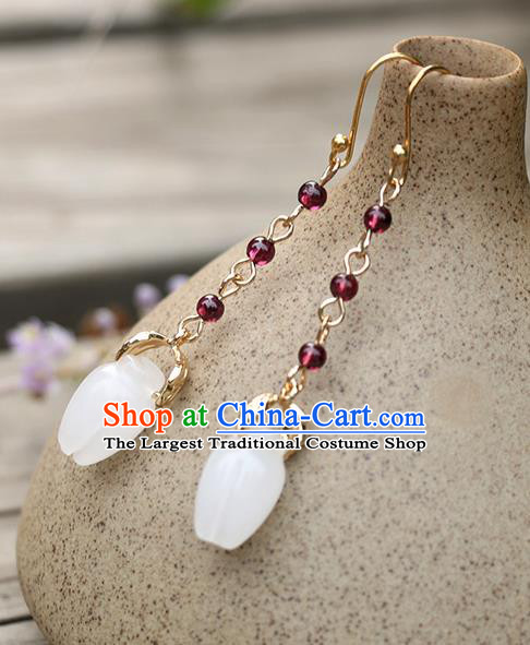 Chinese Traditional Jade Jewelry Accessories Ancient Hanfu Earrings for Women