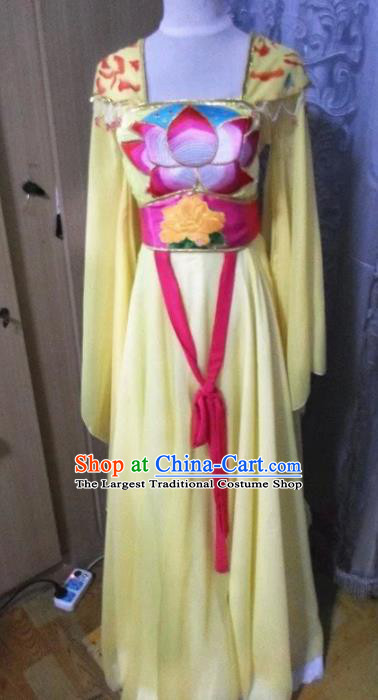 Traditional Chinese Classical Dance Embroidered Costumes Ancient Peri Yellow Hanfu Dress for Women