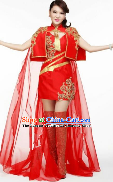 Chinese Traditional Classical Dance Costumes Folk Dance Red Dress for Women