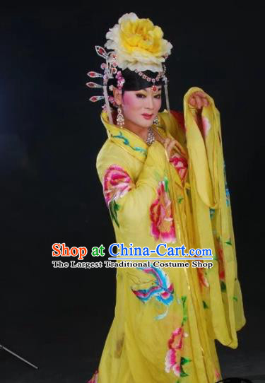 Chinese Traditional Classical Dance Embroidered Costume Ancient Tang Dynasty Imperial Consort Yellow Hanfu Dress for Women