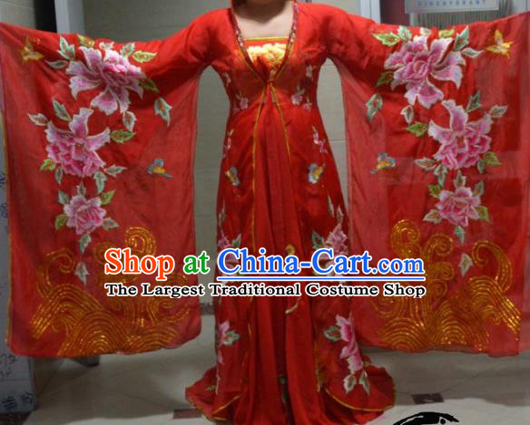 Chinese Traditional Classical Dance Embroidered Costume Ancient Tang Dynasty Imperial Consort Red Hanfu Dress for Women