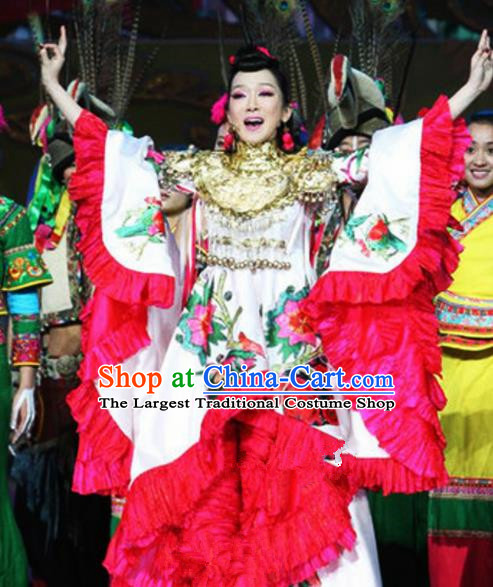 Chinese Traditional Classical Dance Costumes Ancient Folk Dance Flowers Dress for Women