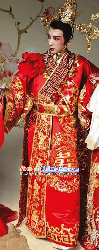 Chinese Traditional Wedding Embroidered Robe Ancient Tang Dynasty Emperor Costumes for Men