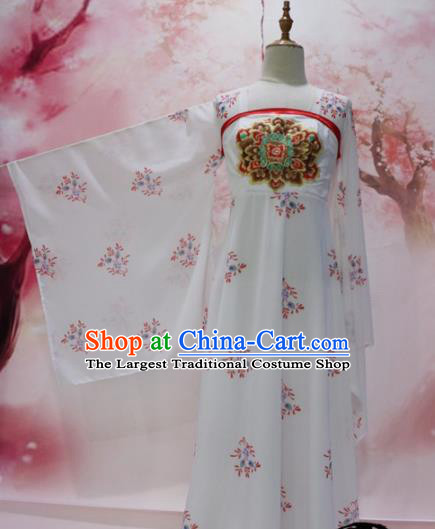 Chinese Traditional Embroidered Costume Ancient Tang Dynasty Princess White Hanfu Dress for Women