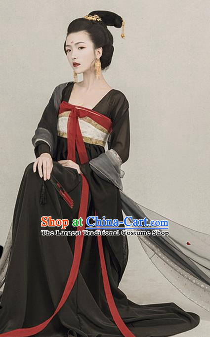 Traditional Chinese Ancient Tang Dynasty Imperial Concubine Black Costumes for Women