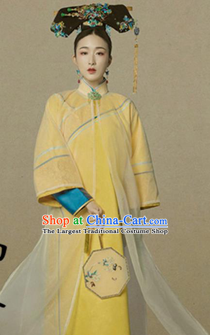 Traditional Chinese Qing Dynasty Palace Lady Costumes Ancient Manchu Imperial Consort Dress and Headpiece for Women