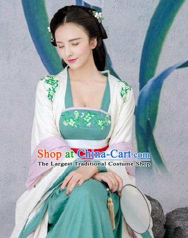 Traditional Chinese Tang Dynasty Princess Costumes Ancient Peri Green Dress for Women