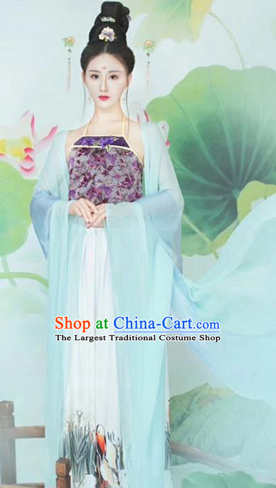 Traditional Chinese Ancient Tang Dynasty Imperial Consort Sexy Costumes and Headpiece for Women