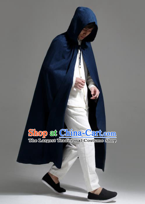 Chinese Traditional Ancient Swordsman Costumes Navy Cloak for Men