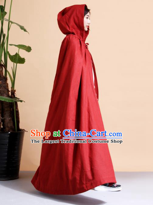 Chinese Traditional Costumes Ancient Hanfu Red Long Cloak for Women