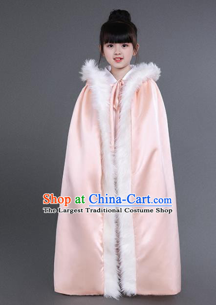 Chinese Traditional Costumes Ancient Princess Hanfu Pink Satin Cloak for Kids