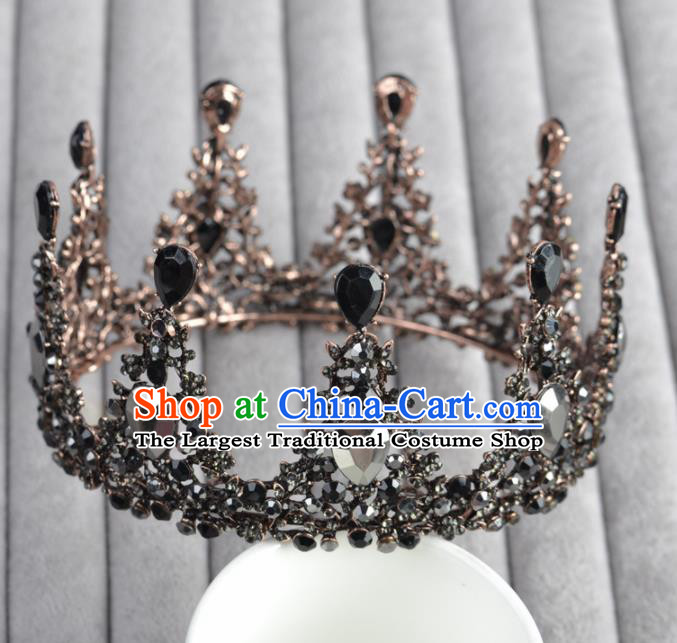 Baroque Style Bride Hair Accessories Queen Black Round Royal Crown for Women