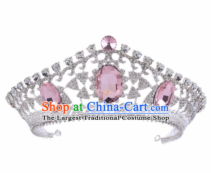 Top Grade Baroque Bride Retro Hair Accessories Princess Pink Crystal Royal Crown for Women