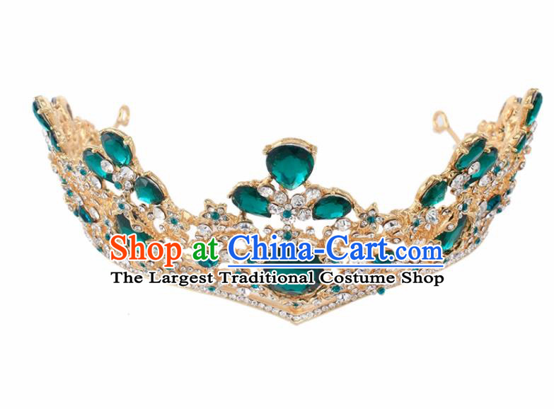 Top Grade Baroque Princess Retro Green Crystal Royal Crown Bride Wedding Hair Accessories for Women