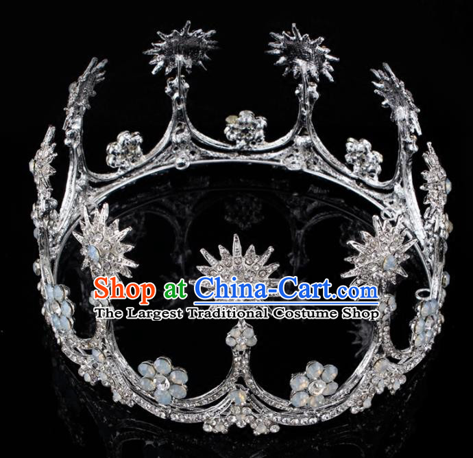 Top Grade Baroque Princess Retro Round Royal Crown Bride Crystal Wedding Hair Accessories for Women