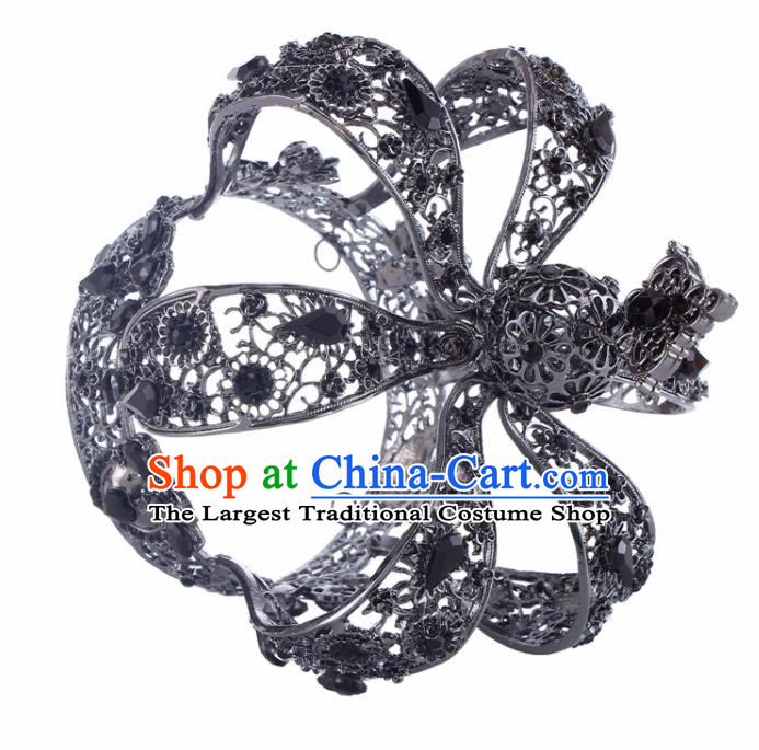 Top Grade Baroque Queen Black Royal Crown Bride Crystal Retro Wedding Hair Accessories for Women