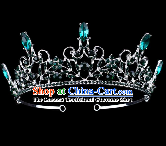 Top Grade Baroque Queen Green Crystal Hair Clasp Royal Crown Bride Retro Wedding Hair Accessories for Women