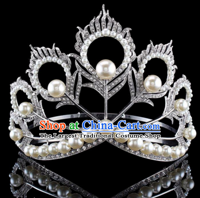 Top Grade Baroque Queen Crystal Pearls Royal Crown Bride Retro Wedding Hair Accessories for Women