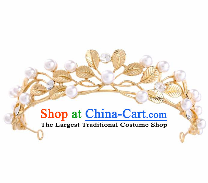 Top Grade Baroque Style Pearls Golden Royal Crown Bride Retro Wedding Hair Accessories for Women