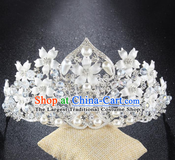 Top Grade Baroque Style Handmade Pearls Royal Crown Bride Retro Wedding Hair Accessories for Women