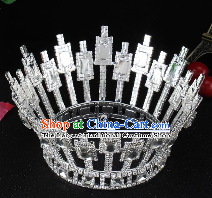 Top Grade Baroque Handmade Crystal Round Royal Crown Bride Retro Wedding Hair Accessories for Women