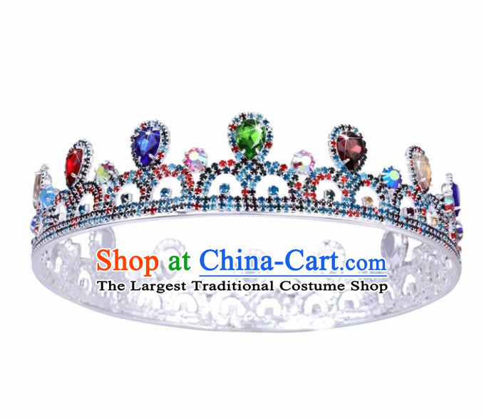 Handmade Wedding Bride Hair Accessories Baroque Princess Retro Colorful Crystal Round Royal Crown for Women