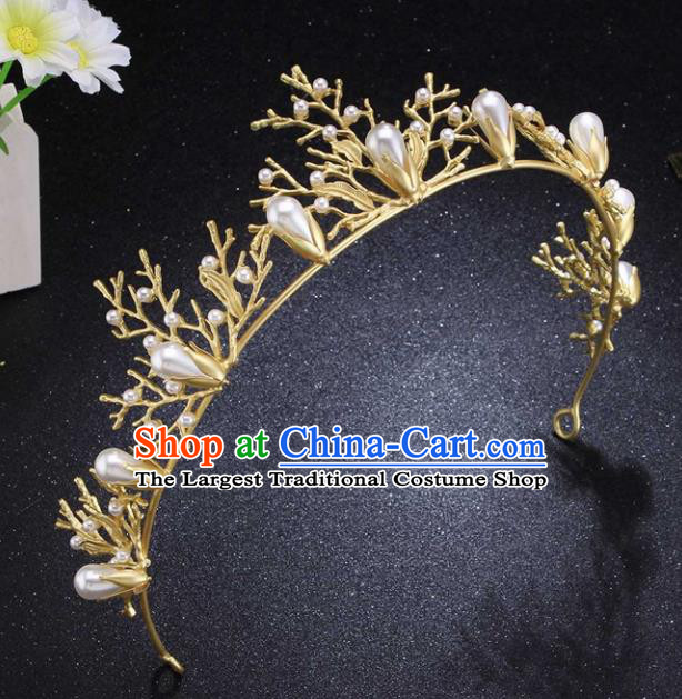 Top Grade Wedding Bride Pearls Hair Accessories Baroque Princess Retro Golden Royal Crown for Women