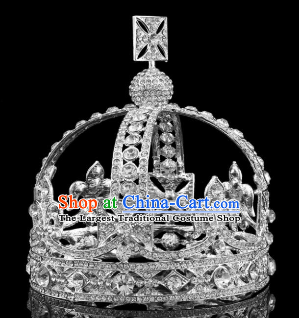 Handmade Top Grade Baroque Queen Crystal Argent Round Royal Crown Bride Retro Wedding Hair Accessories for Women