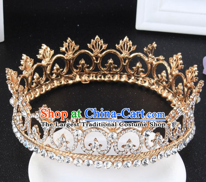 Top Grade Retro Crystal Round Golden Royal Crown Baroque Queen Wedding Bride Hair Accessories for Women