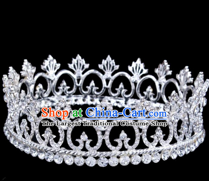 Top Grade Retro Crystal Round Royal Crown Baroque Queen Wedding Bride Hair Accessories for Women