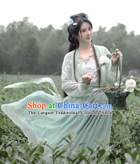 Traditional Chinese Tang Dynasty Nobility Lady Costumes Ancient Princess Green Embroidered Dress for Men
