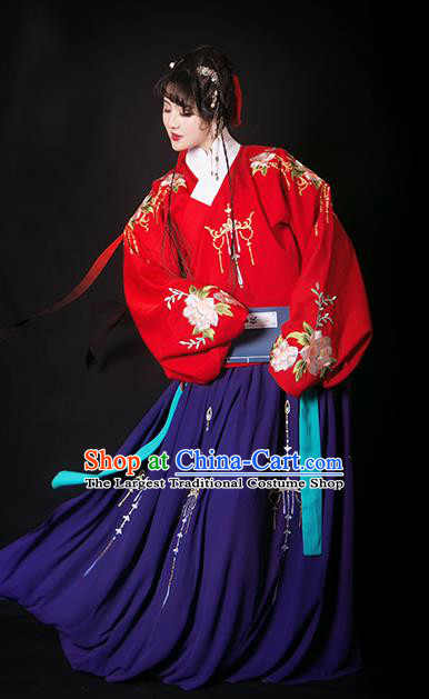 Traditional Chinese Ming Dynasty Nobility Lady Costumes Ancient Princess Embroidered Dress for Rich