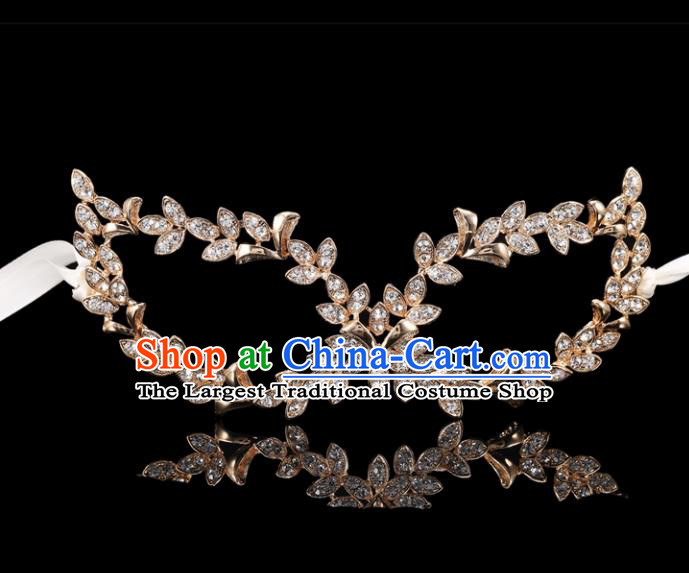 Handmade Halloween Accessories Venice Fancy Ball Golden Leaf Crystal Masks for Women