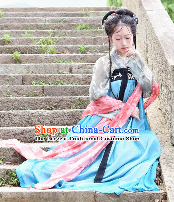 Ancient Chinese Tang Dynasty Courtesan Hanfu Dress Palace Princess Embroidered Costumes for Women