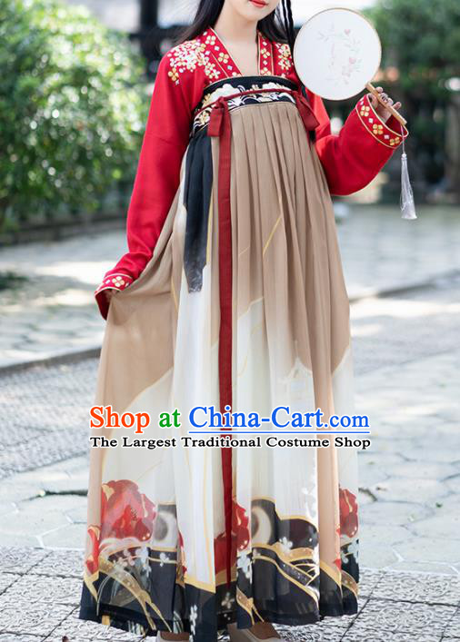 Chinese Tang Dynasty Princess Costumes Ancient Printing Hanfu Dress for Women