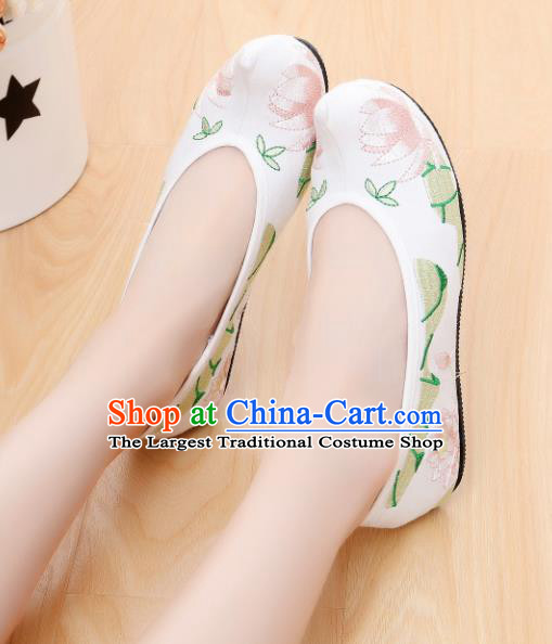Chinese Ancient Shoes Hanfu Shoes White Embroidered Shoes Princess Shoes for Women
