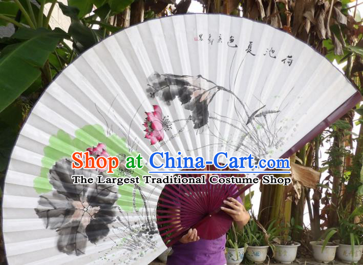 Chinese Traditional Paper Fans Decoration Crafts Ink Painting Lotus Red Frame Folding Fans