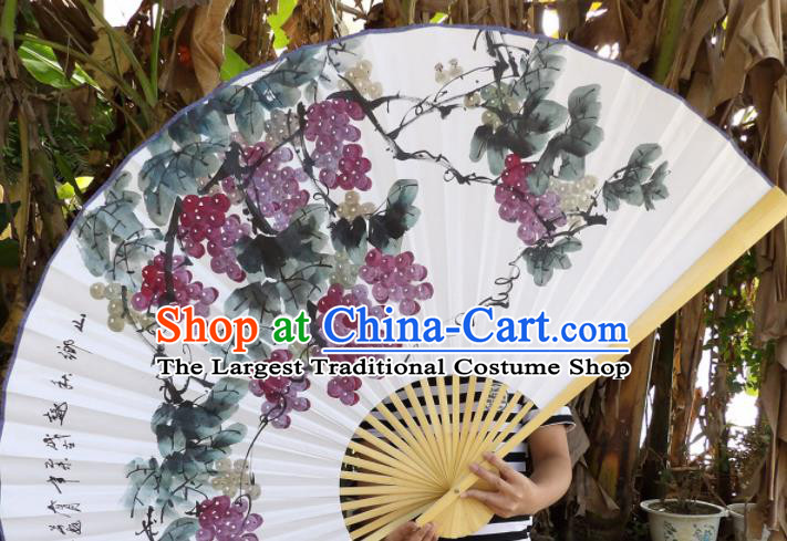 Chinese Traditional Paper Fans Decoration Crafts Handmade Printing Grape Wood Frame Folding Fans
