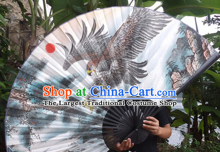 Chinese Traditional Crafts Black Frame Folding Fans Ink Painting Eagle Paper Fans