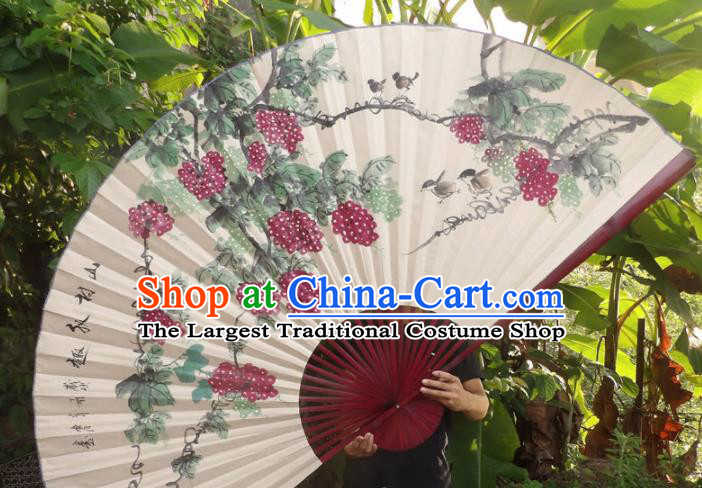 Chinese Traditional Fans Decoration Crafts Red Frame Ink Painting Grape Folding Fans Paper Fans