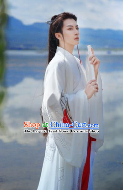 Traditional Chinese Jin Dynasty Nobility Childe Costumes Ancient Swordsman White Hanfu for Men